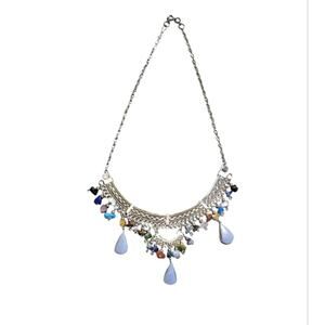 Colorful Multi Gemstone Boho Statement‎ Necklace. Adjustable Length 16-17"